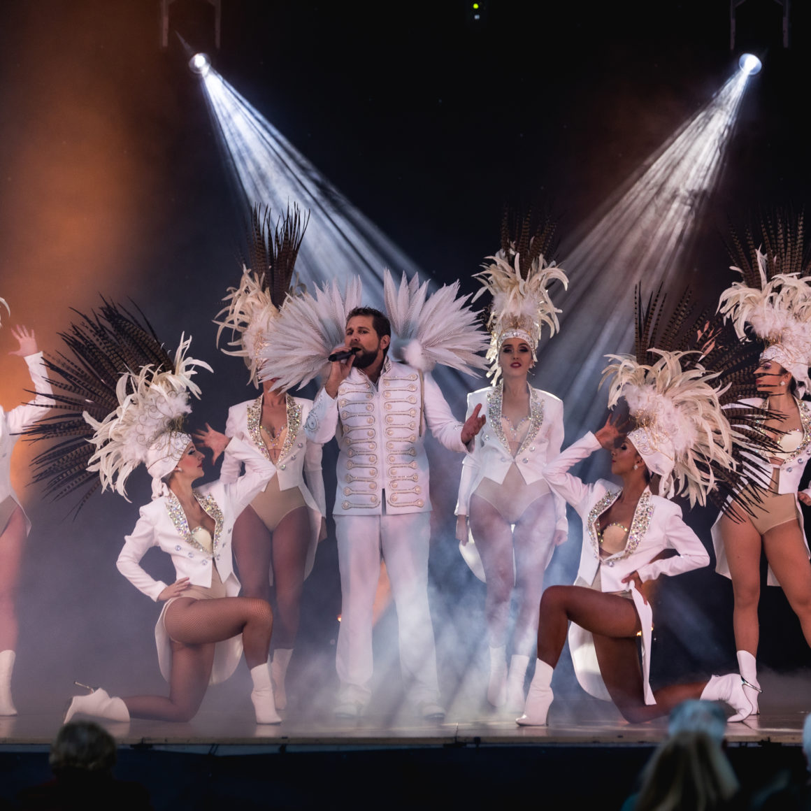 So Chic Spectacles queue de pie strass casque plumes talons hauts glamour danseuse paris cabaret music-hall chanteur